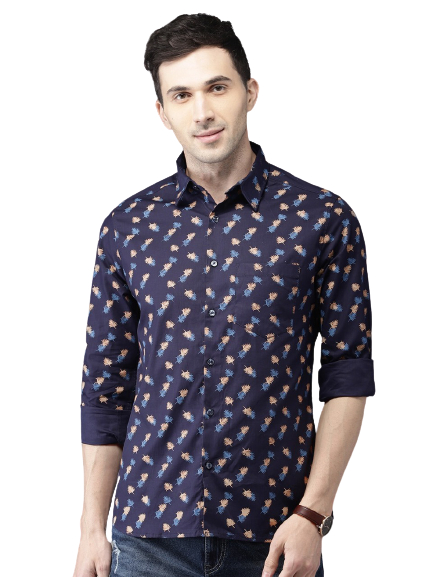 Anouk Men Navy Blue Regular Fit Printed Casual Shirt