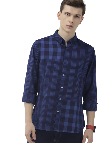 Harvard Men Navy Blue Regular Fit Checked Casual Shirt