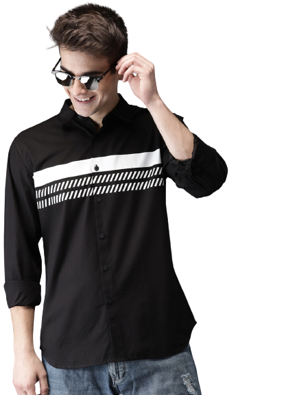 Moda Rapido Men Black & White Regular Fit Striped Casual Shirt