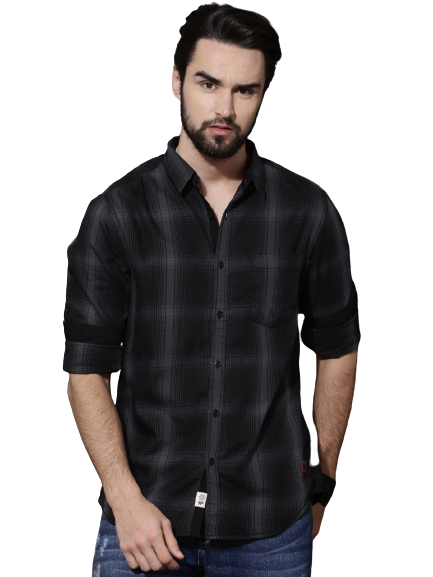 Roadster Men Black & Grey Regular Fit Shadow Check Casual Shirt