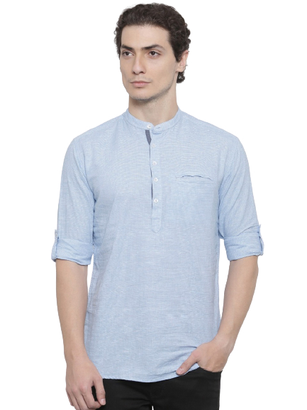 British Club Men Blue & White Striped Straight Kurta