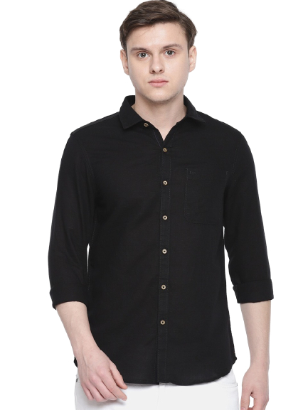 Lee Men Black Slim Fit Solid Casual Shirt