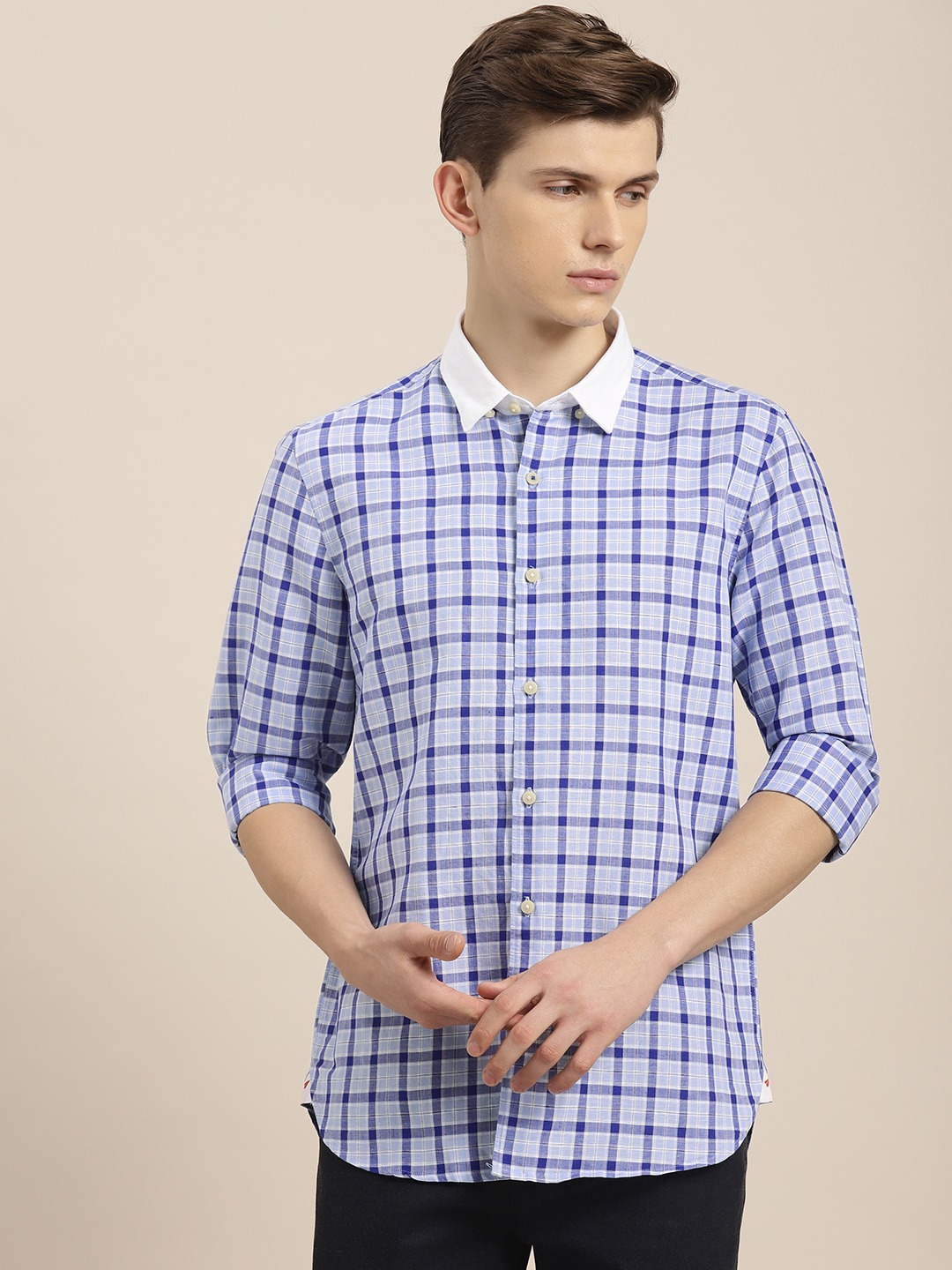 INVICTUS Slim Fit Cotton Linen Checked Casual Shirt