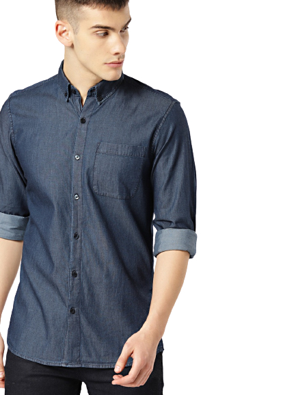 INVICTUS Men Slim Fit Solid Denim Casual Shirt