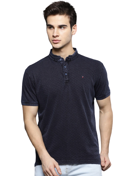 Louis Philippe Jeans Men Mandarin Collar T-shirt