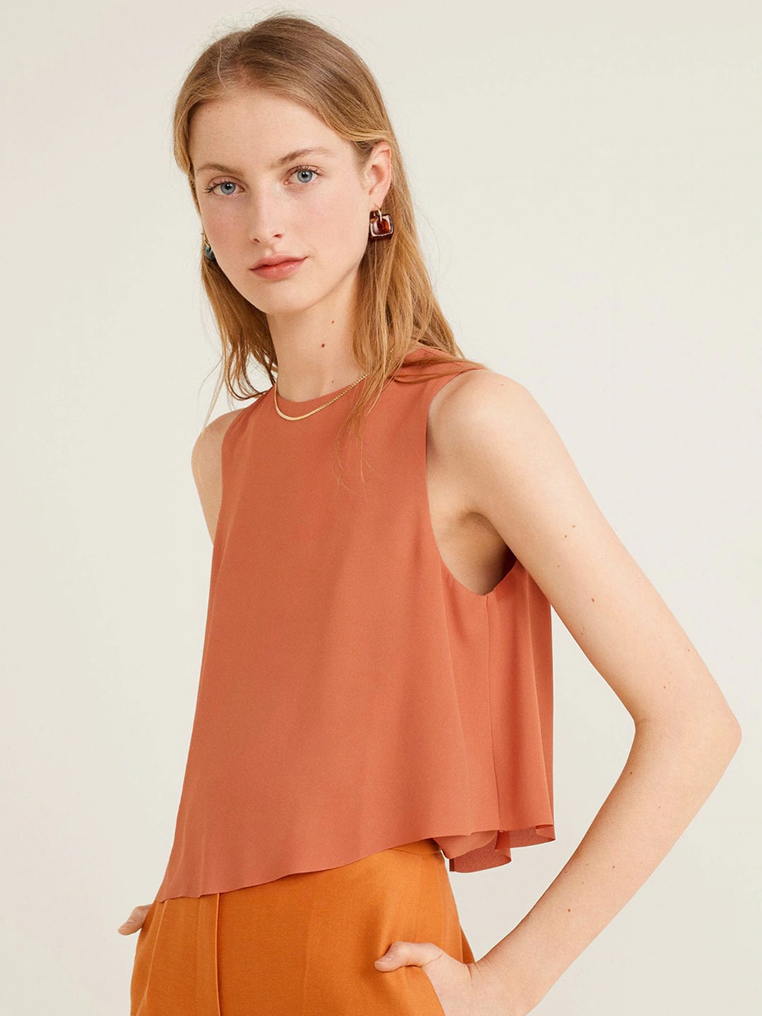 MANGO Women Solid Styled Back Top