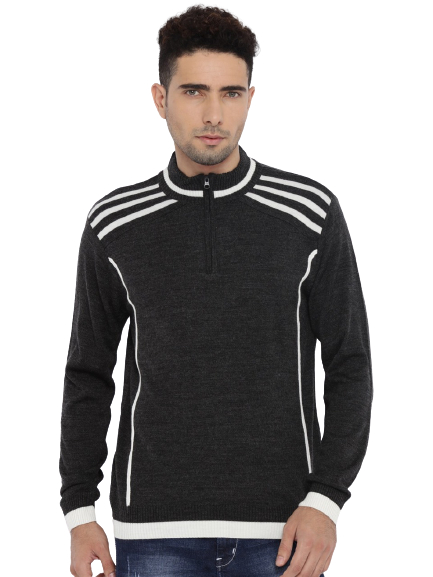 Flying Machine Men Charcoal Gery Solid Sweater