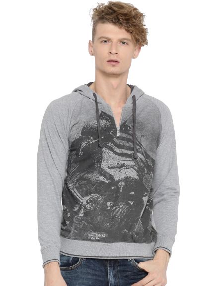 Roadster Melange Printed Hooded Sweatshirt