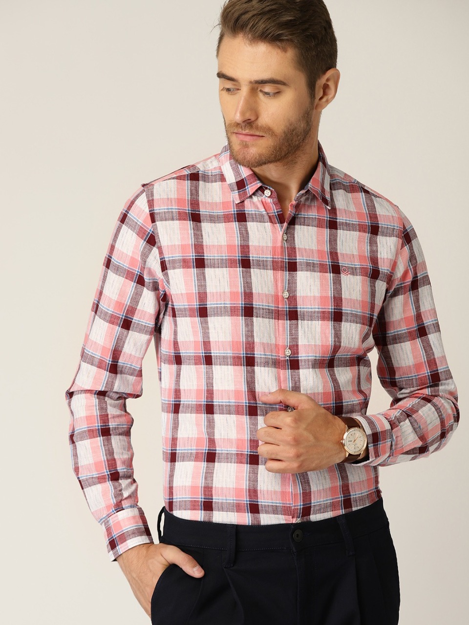 United Colors of Benetton Men Checked Smart Casual Shirt