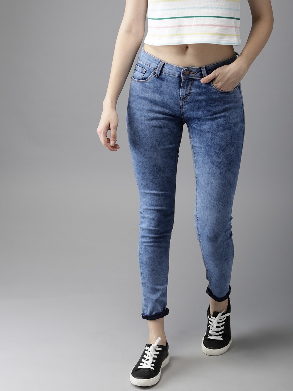 HERE&NOW Women Skinny Fit Stretchable Acid Wash Jeans