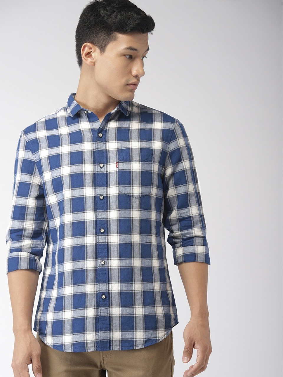 Levis Men Slim Fit Linen Checked Casual Shirt