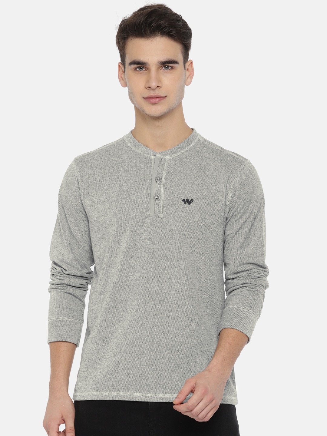 Wildcraft Men Solid Henley Melange Sweatshirt