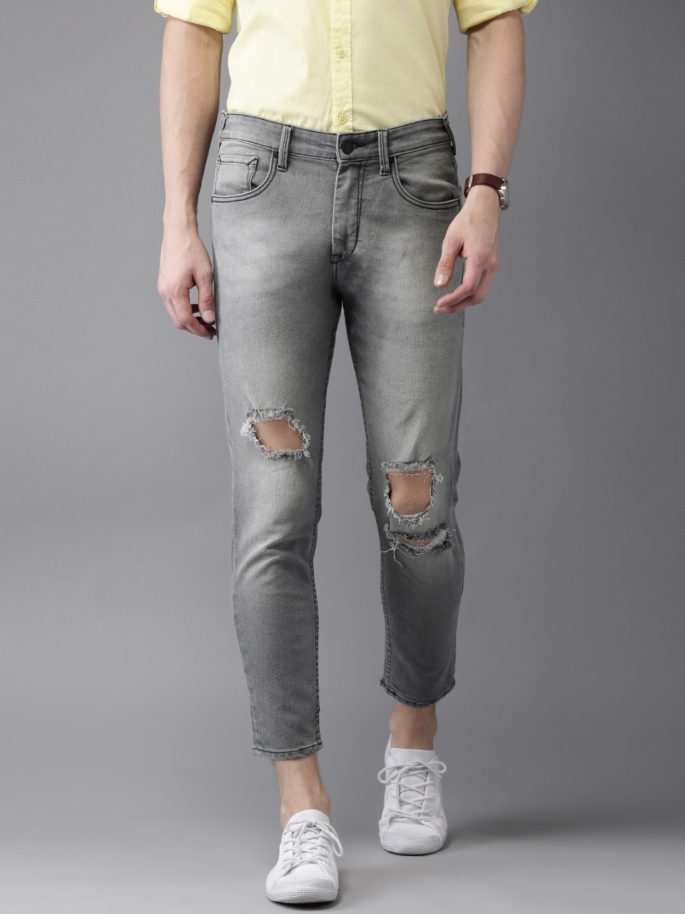 HERE&NOW Men Ankle Length Mid-Rise Slim Fit Stretchable Jeans