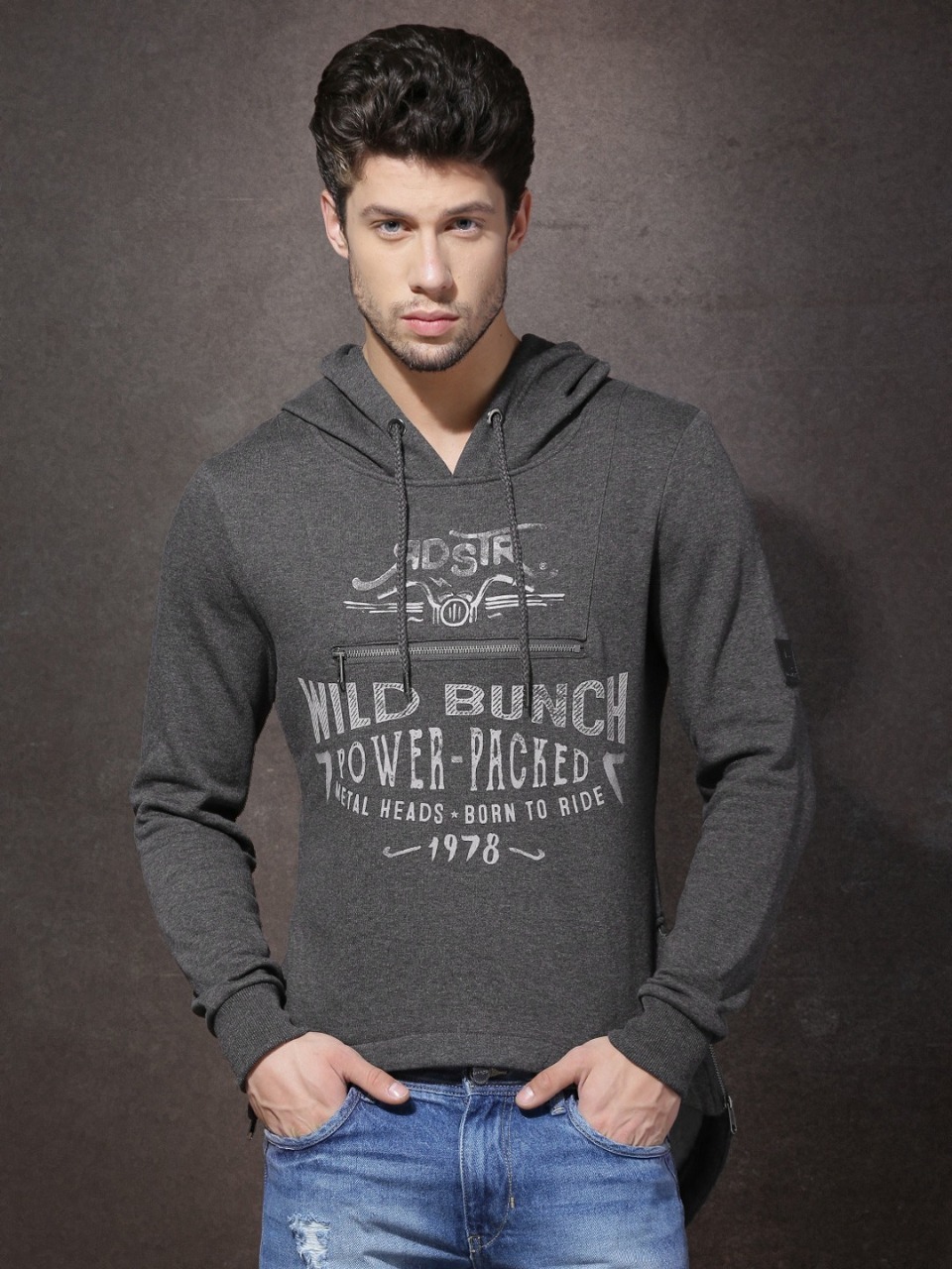 Roadster  Melange Printed Hooded Sweatshirt