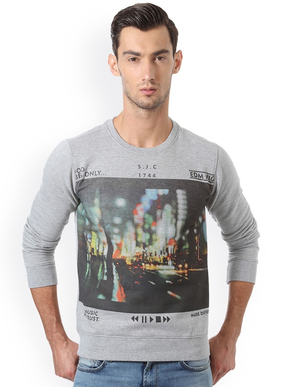 Solly Jeans Co. Men Grey Printed Sweatshirt