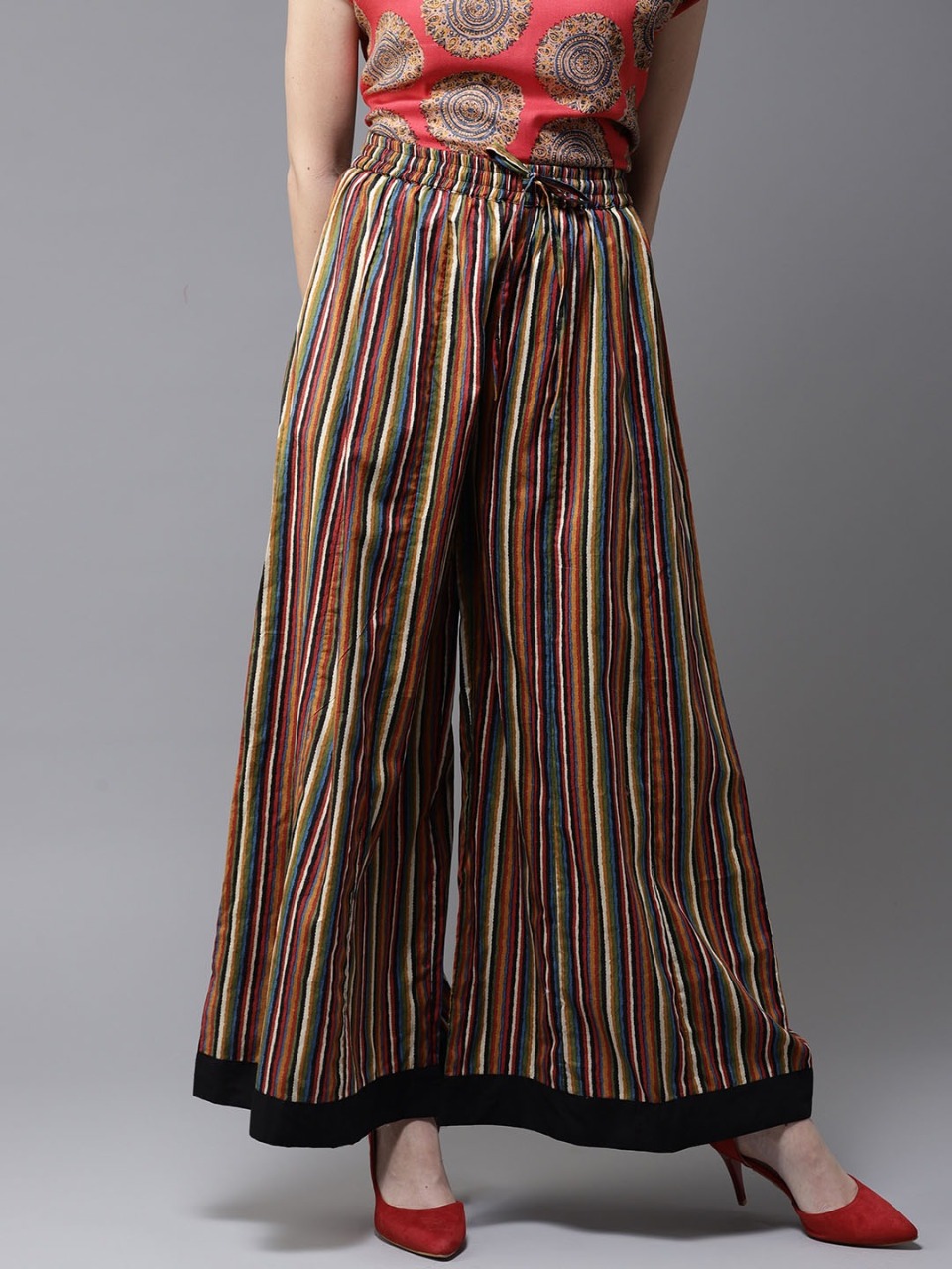 Moda Rapido Women Multicoloured Wide Leg Striped Palazzos