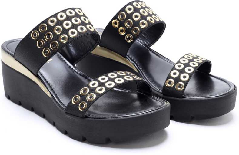 Cerutti Women Black, Gold Wedges Sandal