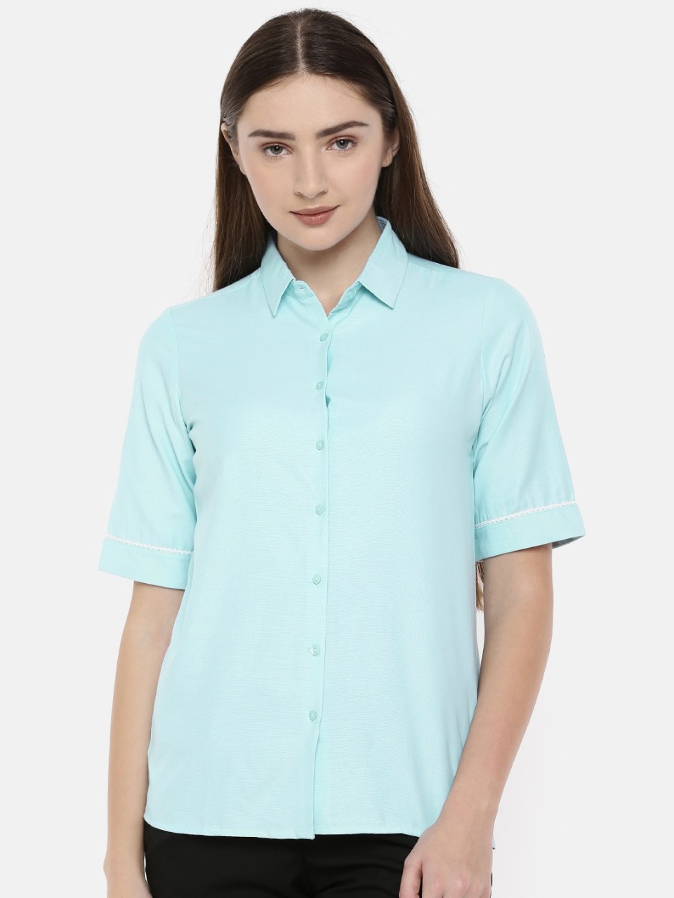 Park Avenue Woman Blue Regular Fit Solid Casual Shirt