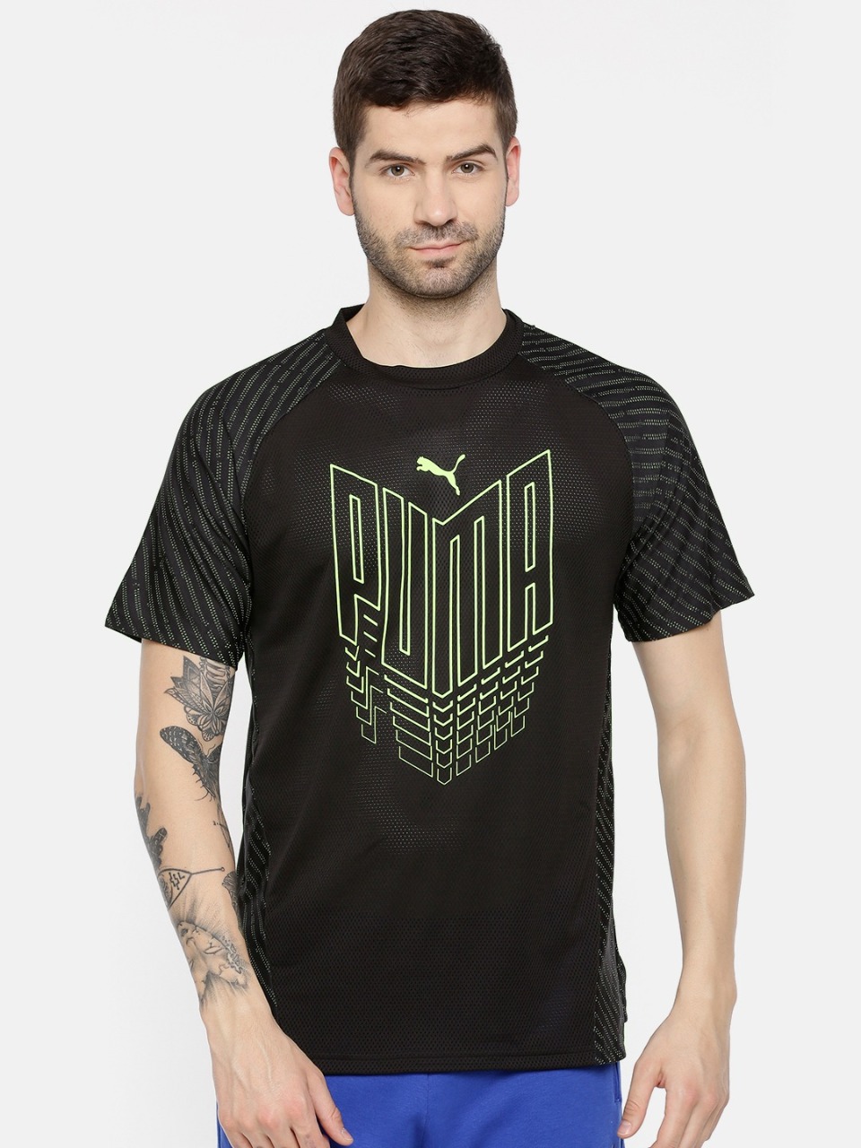 Puma Men Black Self Design VENT dryCELL Round Neck T-shirt