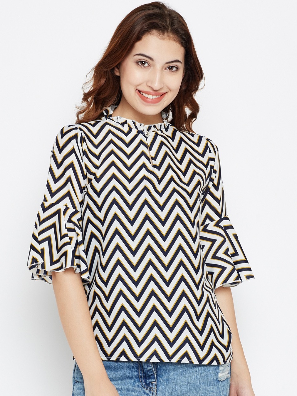 Style Quotient Women Off Chevron Print Top