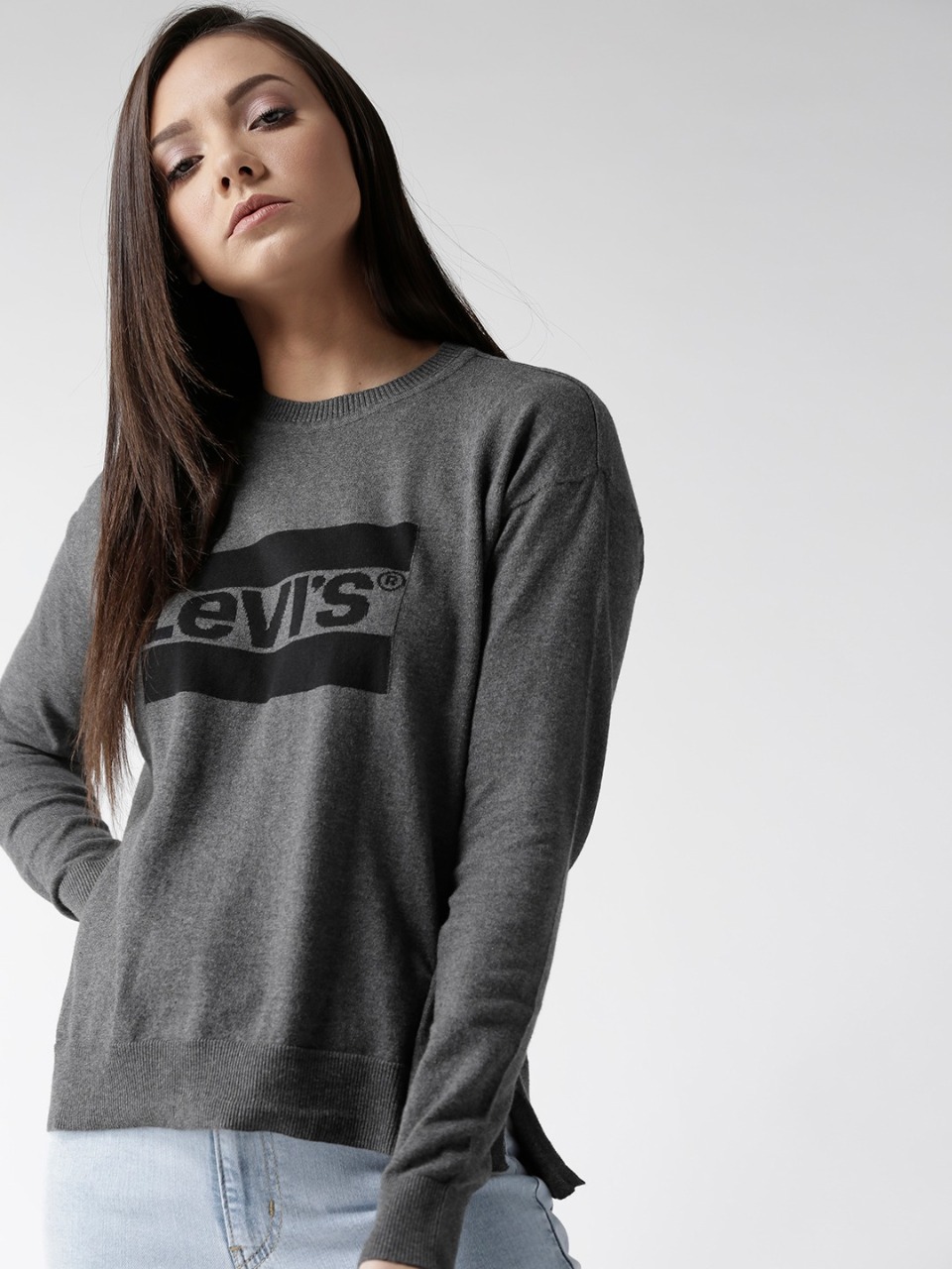 Levis Women Charcoal Solid Pullover