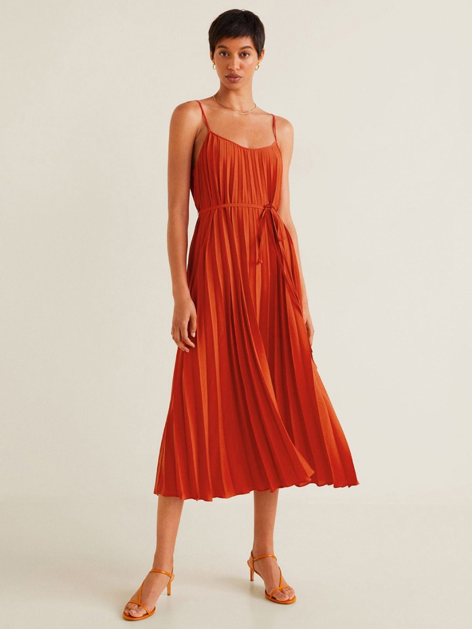 MANGO Women Solid Pleated A-Line Dress