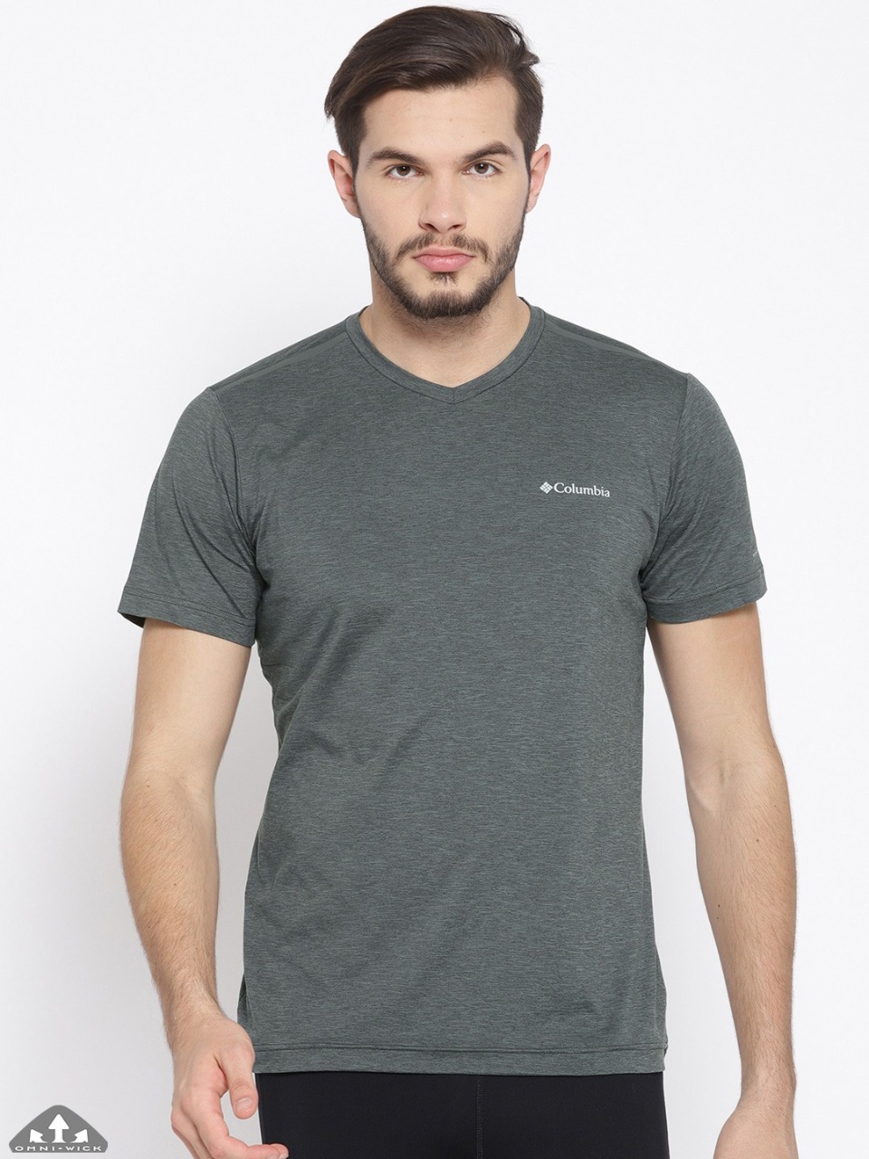 Columbia Men Charcoal  Solid Tech Trail II V-Neck T-Shirt