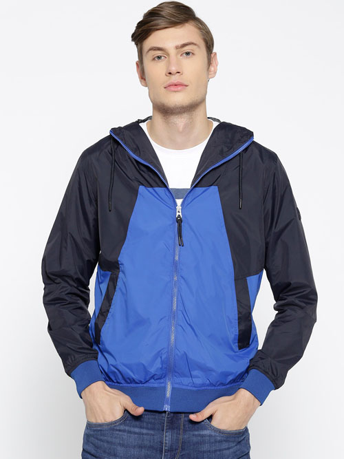  ESPRIT Men Blue Colourblocked Bomber Jacket