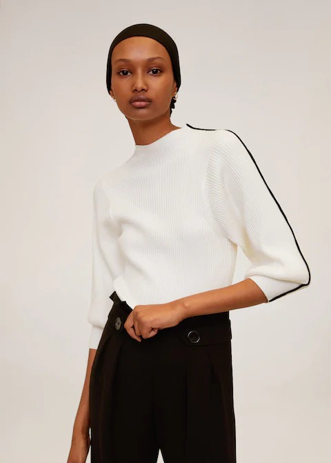 Puffed sleeves ribbed jumper