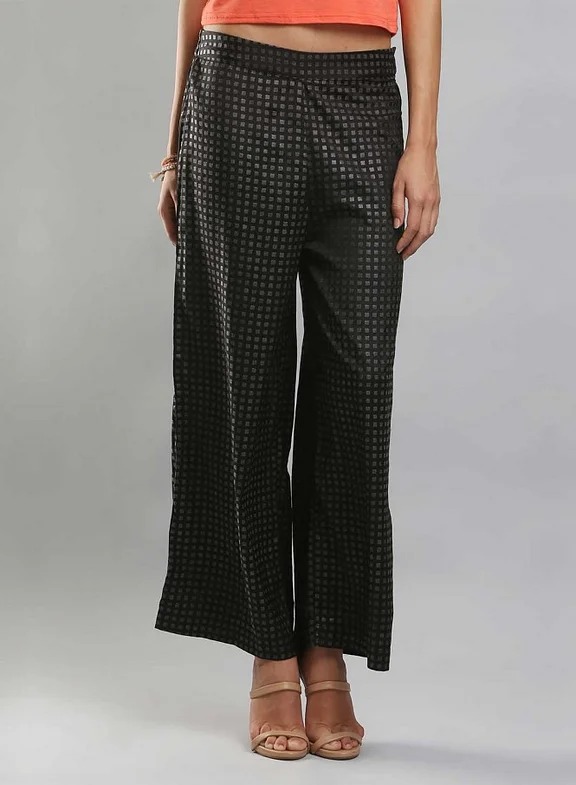 W for Women Black Printed Palazzo Pants