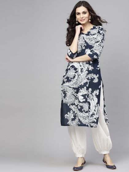 AKS Blue & White Printed Kurta