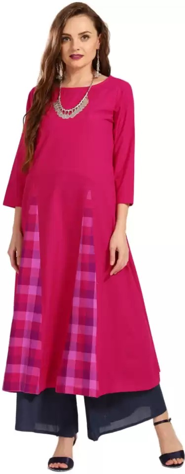 ANOUK  Women Checkered Cotton Blend Flared Kurta