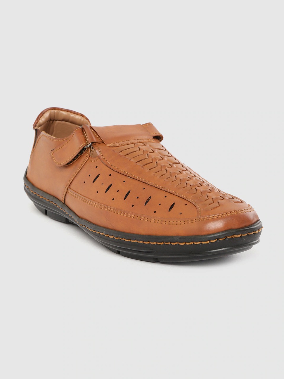 Roadster Men Tan Brown Basketweave Textured Shoe-Style Sandals