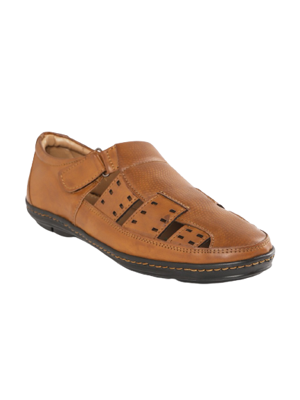 Roadster Men Tan Brown Textured Shoe Style Sandals With Laser Cut Detail