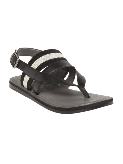 Mast & Harbour Men Black & White Striped Comfort Sandals