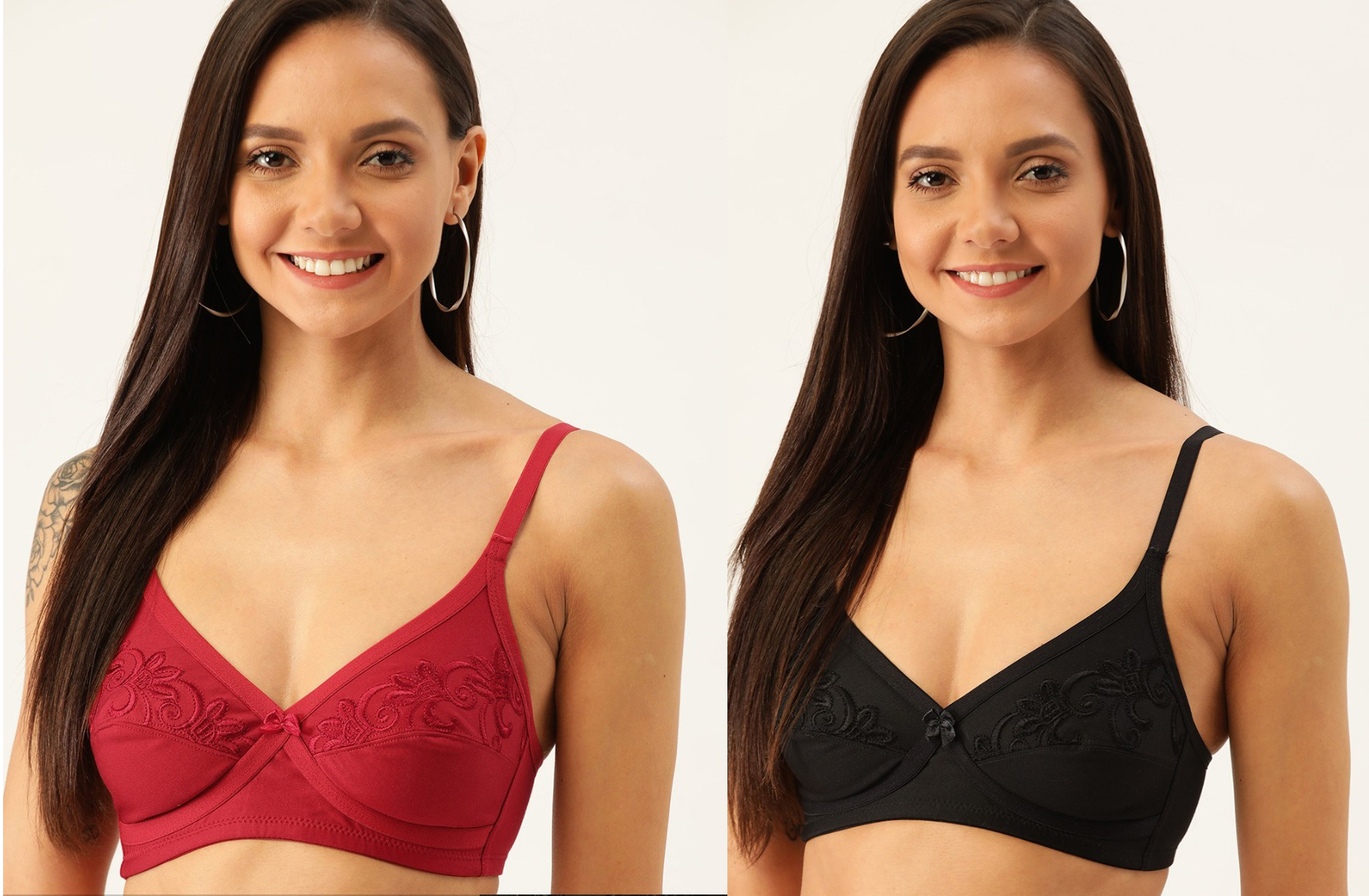 DressBerry Embroidered Non-Wired Non Padded Bras (Pack Of 2)