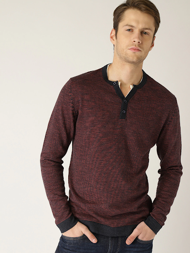 ESPRIT Men Navy Blue & Red Striped Pullover