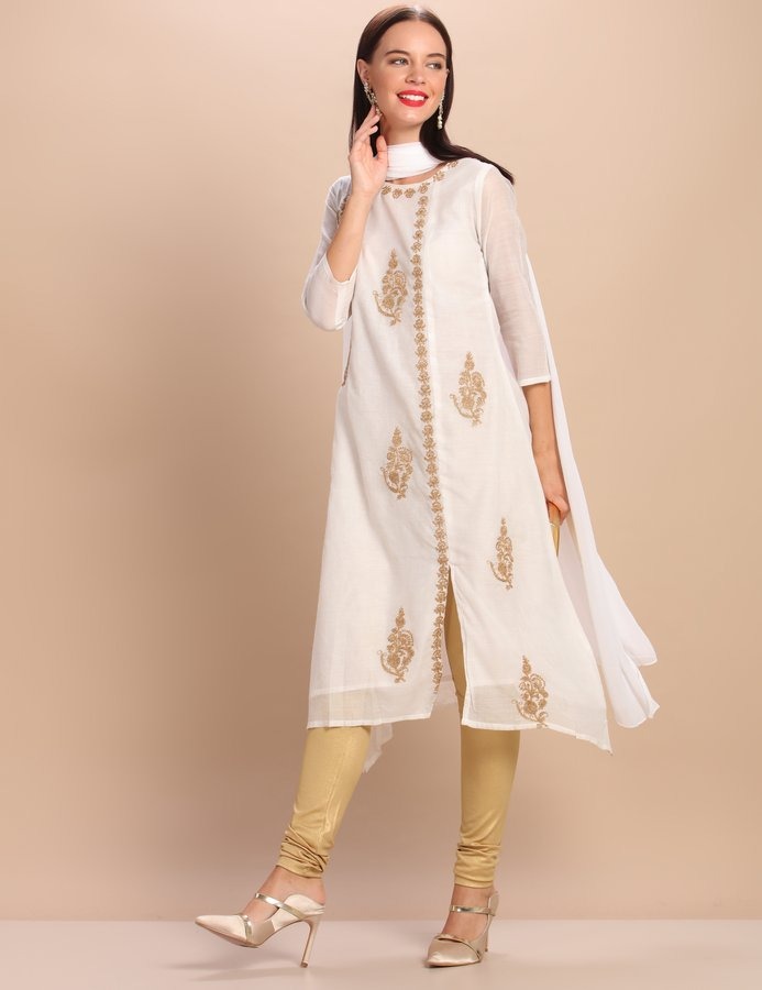 IMARA Women Embroidered A-Line Asymmetric Kurta Set