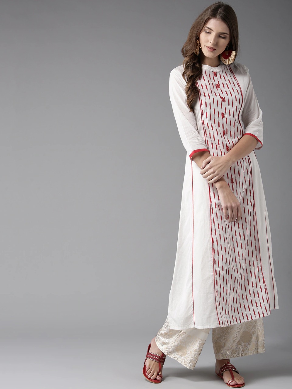 HERE&NOW Women White & Red Printed A-Line Kurta