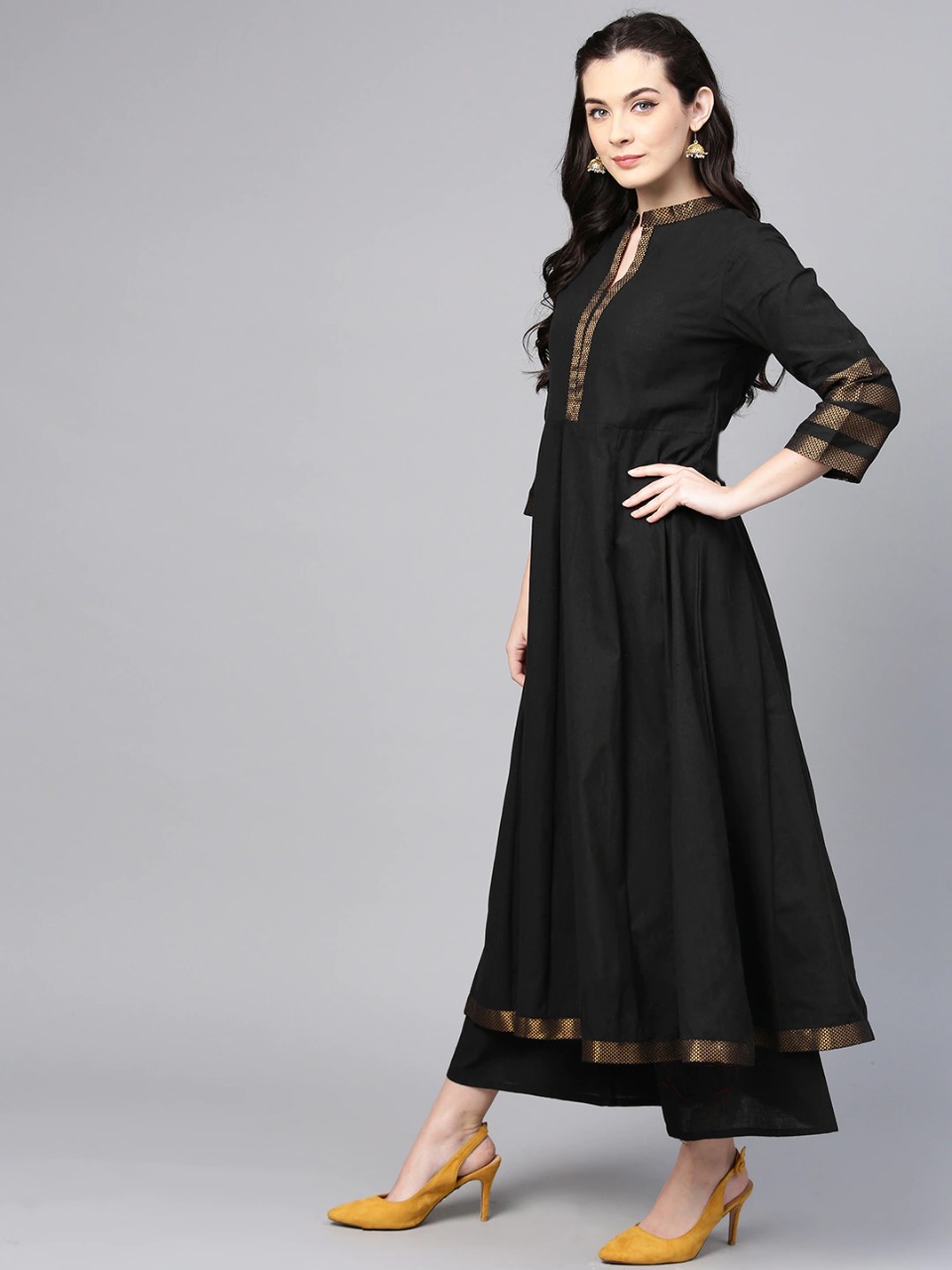 Bhama Couture Women Black Solid Kurta with Palazzos