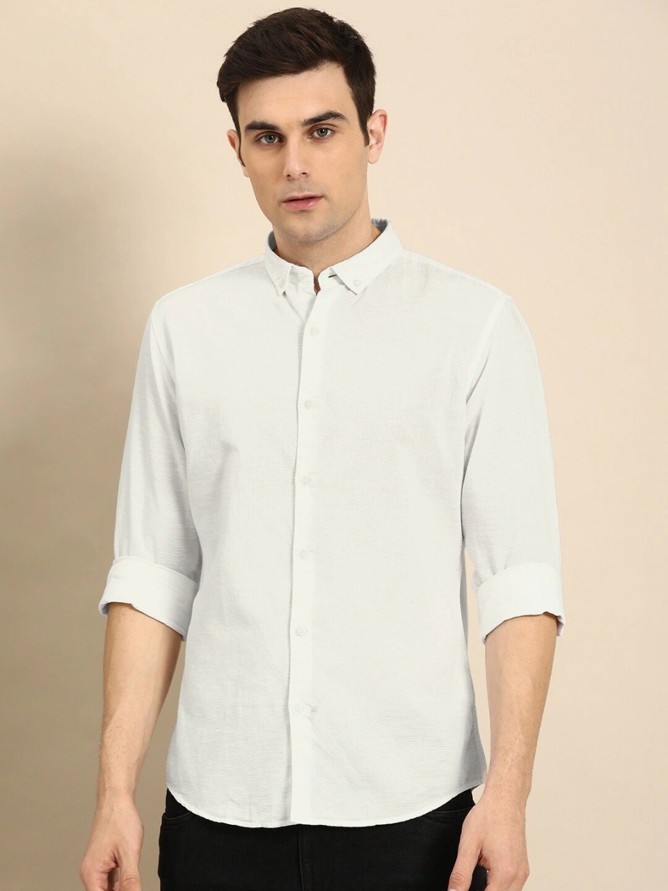 ether Men White Antimicrobial Cotton Linen Shirt