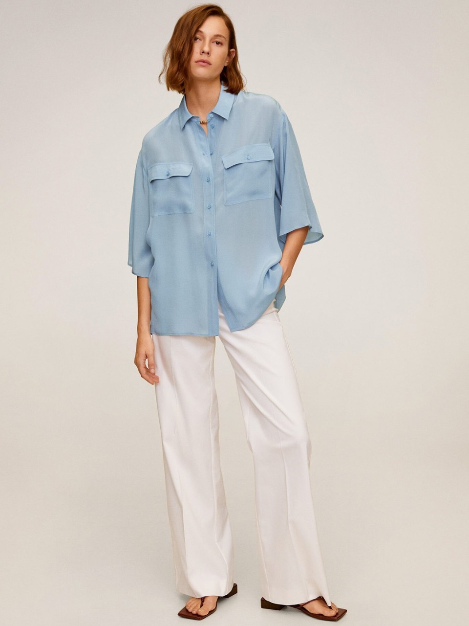 MANGO Women Blue Regular Fit Solid Casual Shirt