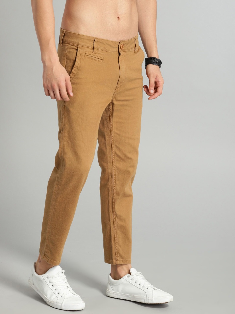 Roadster Men Khaki Regular Fit Solid Regular Cropped Trousers