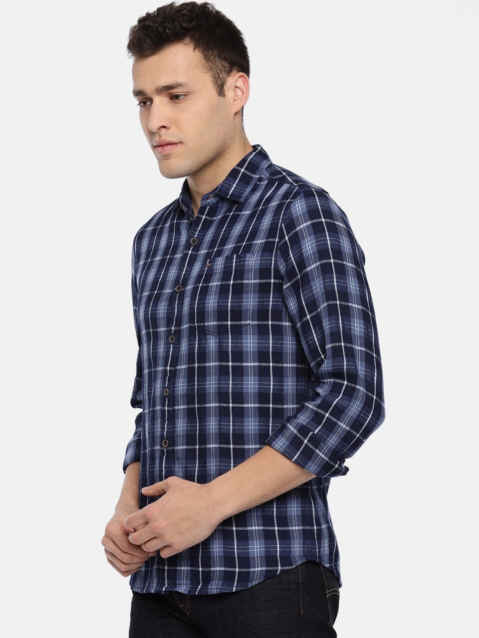 Lee Men Blue Super Slim Fit Checked Casual Shirt