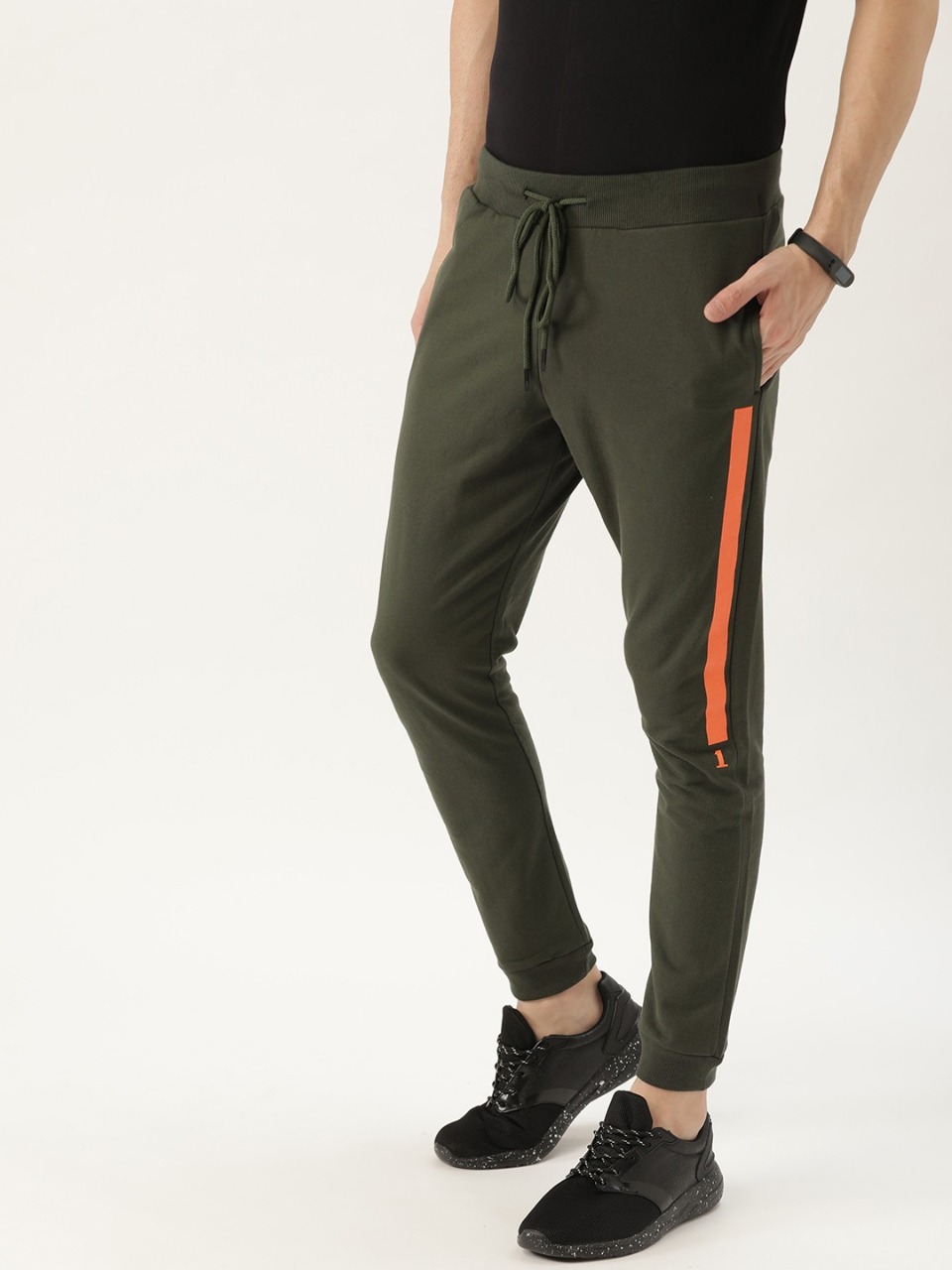  SINGLE Men Olive Green Solid Slim Fit Joggers