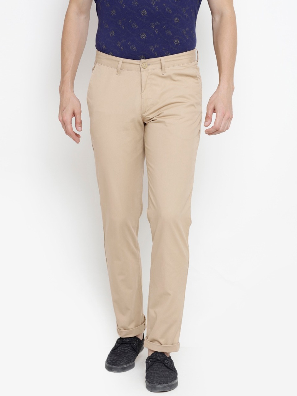 John Players Men Beige Slim Fit Solid Chinos