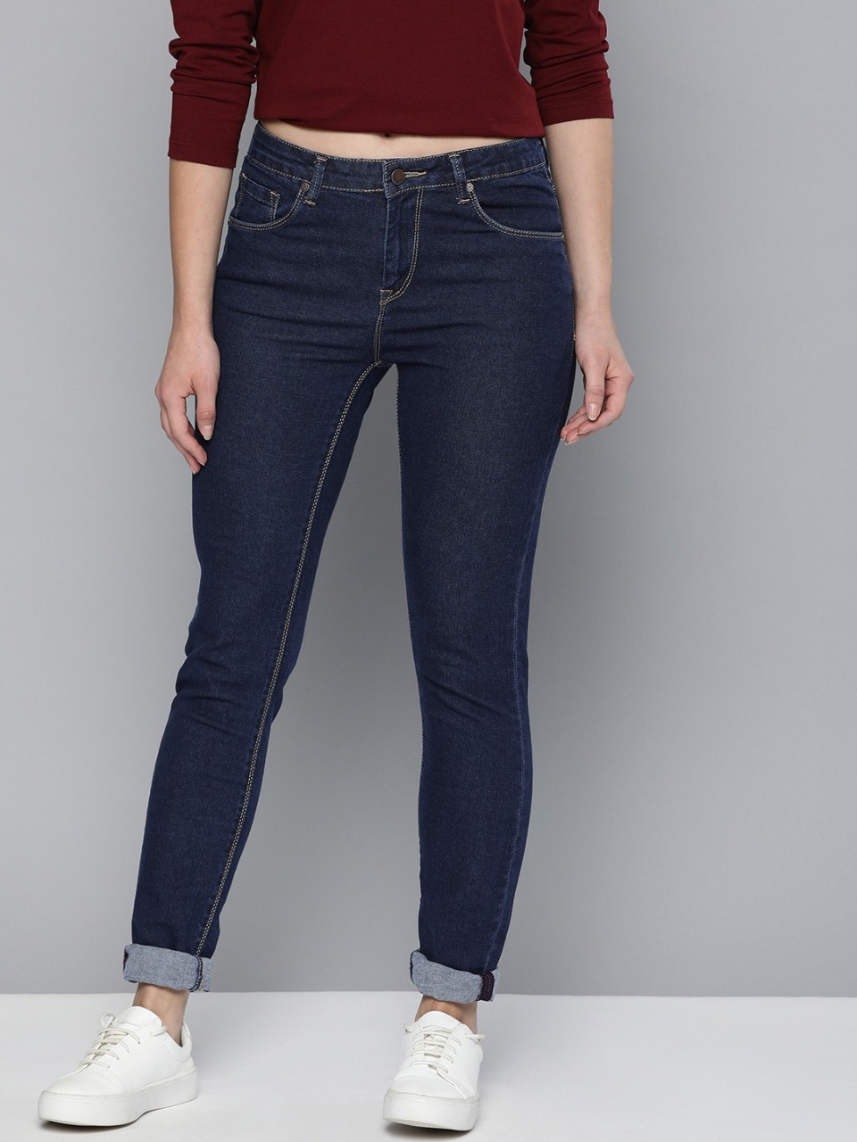 HERE&NOW Women Skinny Fit Mid-Rise Clean Look Jeans