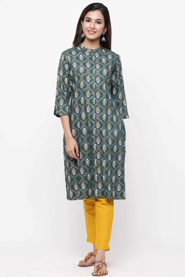 Juniper Womens Rayon Printed A-Line Kurta With Pocket
