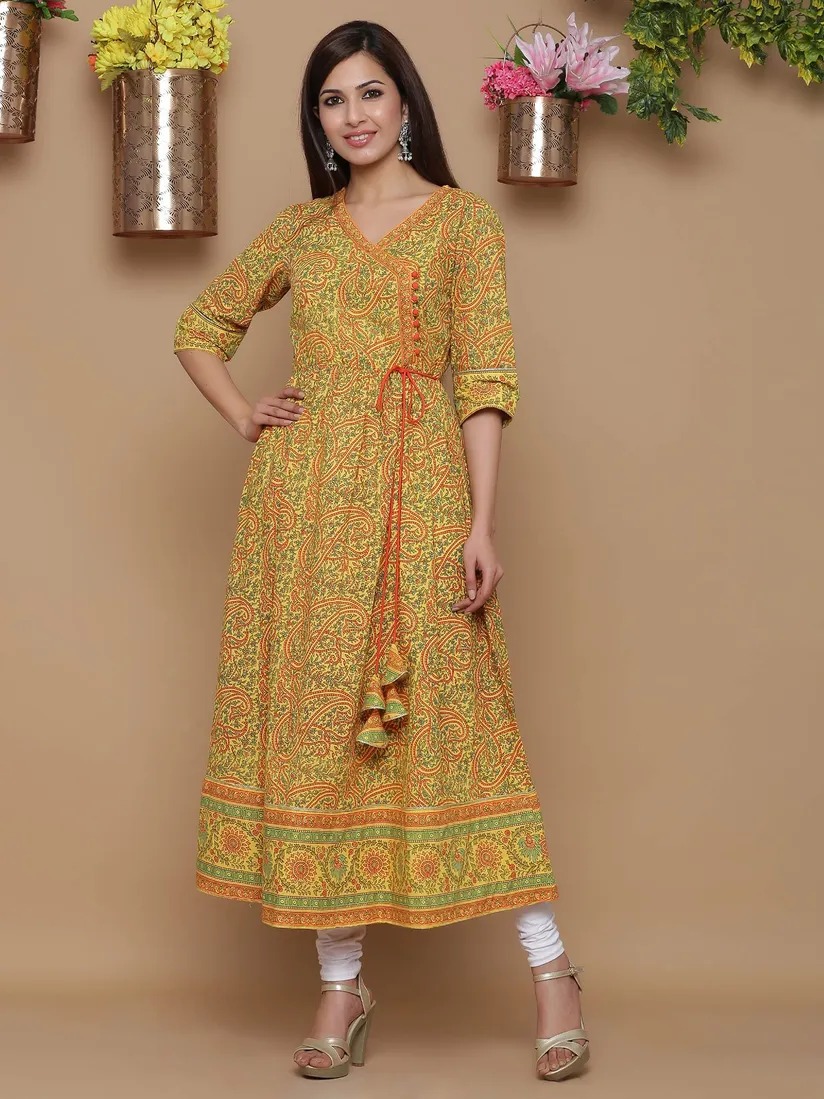 Juniper Cambric Printed Angrakha Kurta