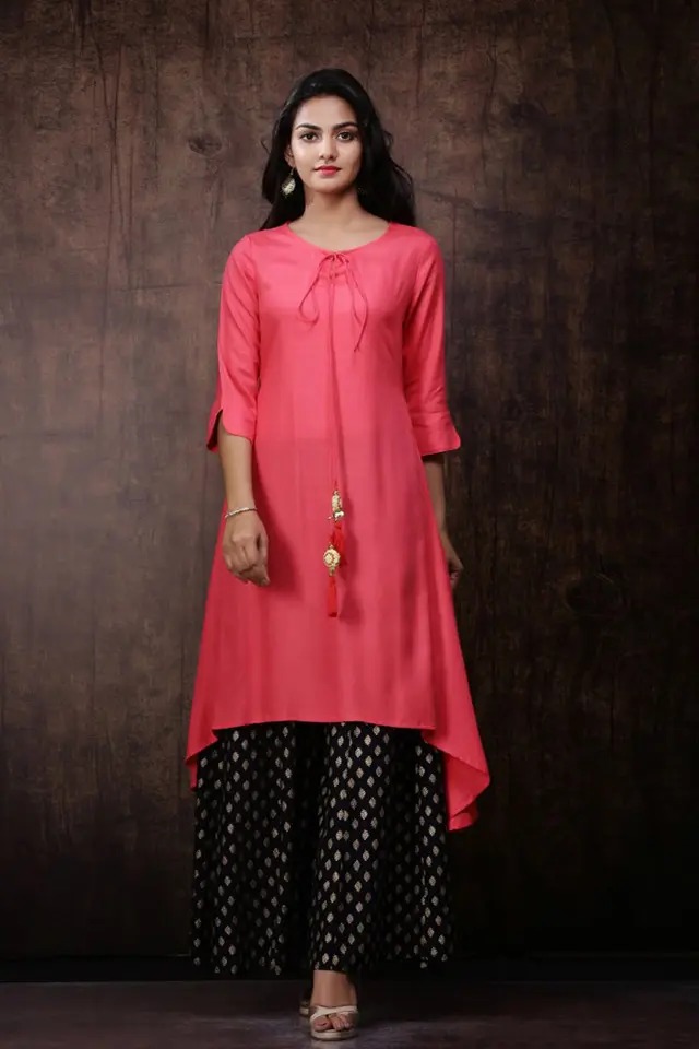Juniper Womens Rayon Slub Solid Asymmetric Kurta